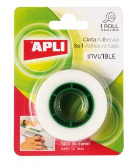 Apli Cinta Adhesiva Invisible 19mm x 33m - Facil de Cortar - Resistente - Ideal para Uso en Oficina - Transparente