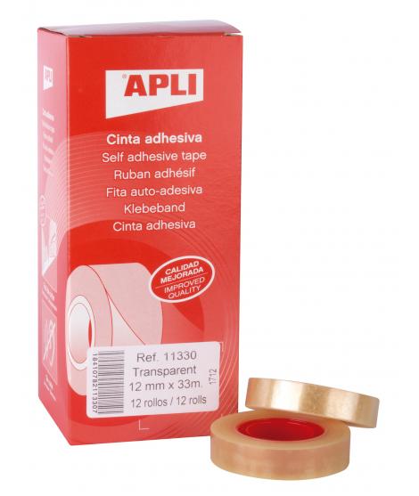 Apli Cinta Adhesiva Transparente 12mm x 33m - Resistente al Agua y a la Intemperie - Facil de Cortar y Aplicar - Ideal para Manu