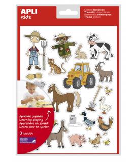 Apli Gomets Tematicos la Granja - 69 Gomets en 3 Hojas - Ilustraciones Educativas de Animales y Objetos de la Granja -