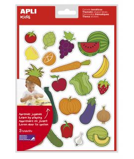 Apli Bolsa de Gomets Tematicos Frutas y Verduras - 69 Gomets - Adhesivo Removible - Ilustraciones Divertidas - Adhesivo Base Agu