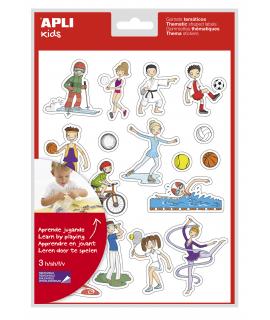 Apli Bolsa de Gomets Tematicos los Deportes - 51 Gomets en 3 Hojas - Ilustraciones Divertidas para Desarrollar Habilidades