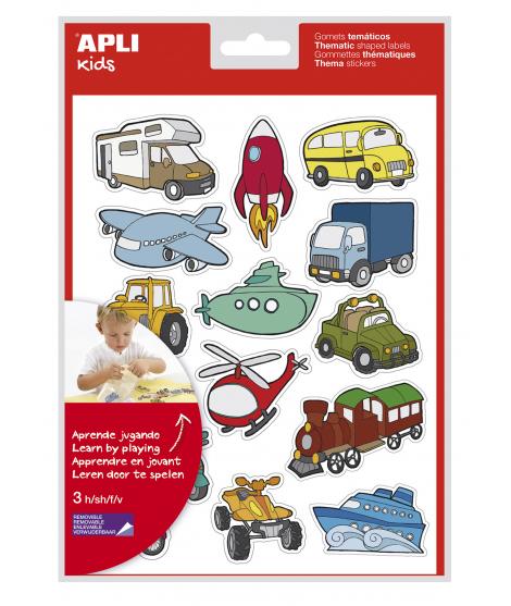 Apli Bolsa de Gomets Tematicos Transportes - 45 Gomets en 3 Hojas - Ilustraciones Divertidas para Enriquecer Vocabulario y Habil