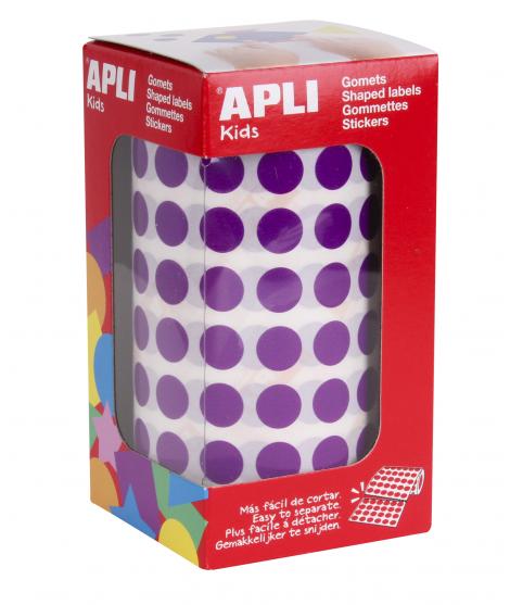 Apli Gomets Redondos Lila Ø 10.5mm - 59 Hojas Pretroqueladas - 5192 Gomets por Rollo - Ideal para Escuelas y Talleres Infantiles