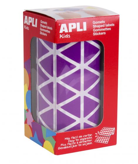 Apli Gomets Triangulares Lila 20x20x20mm - 59 Hojas Pretroqueladas - 2832 Gomets por Rollo - Ideal para Escuelas y Talleres Infa