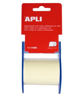 Apli Dispensador Nota Adhesiva Rollo - 60mm x 10m - Facil de Usar - Adhesivo de Calidad - Amarillo
