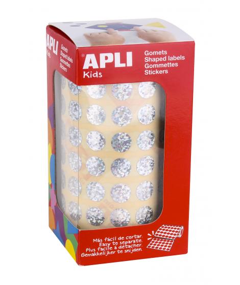 Apli Gomets Redondos Holograficos - Tamaño Ø 10.5mm - Adhesivo Permanente - 5192 Gomets por Rollo - Ideal para Desarrollar Habil