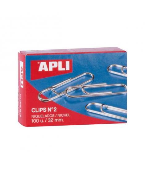 Apli Pack de 100 Clips Niquelados Nº2 32mm