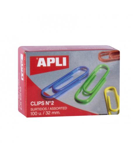 Apli Pack de 100 Clips nº2 32 mm - Colores Surtidos