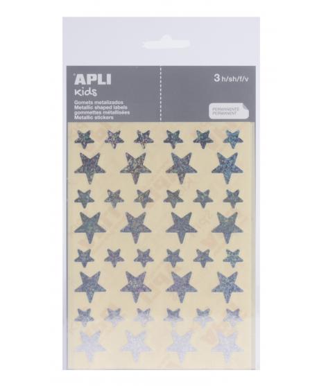 Apli Bolsa de Gomets Estrella - 12.5mm x 19.5mm - Holograficos con Adhesivo Permanente - 3 Hojas y 120 Gomets - Cumplen Normas E