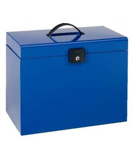 Esselte Home-Box A4 Maletin Metalico - con 5 Carpetas - Azul - con Asa y Cerradura con Llave