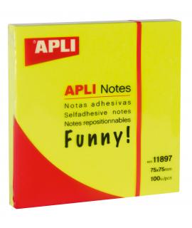 Apli Notas Adhesivas Funny 75x75mm - Bloc de 100 Hojas - Adhesivo de Calidad - Facil de Despegar - Color Amarillo Fluorescente