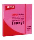 Apli Notas Adhesivas Funny 75x75mm - Bloc de 100 Hojas - Adhesivo de Calidad - Facil de Despegar - Rosa Fluorescente
