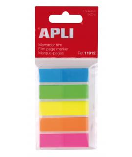 Apli Indices Adhesivos Film 45x12mm 5 Colores Fluorescentes - 25 Indices por Color - Facil de Pegar y Despegar - Ideal para Marc