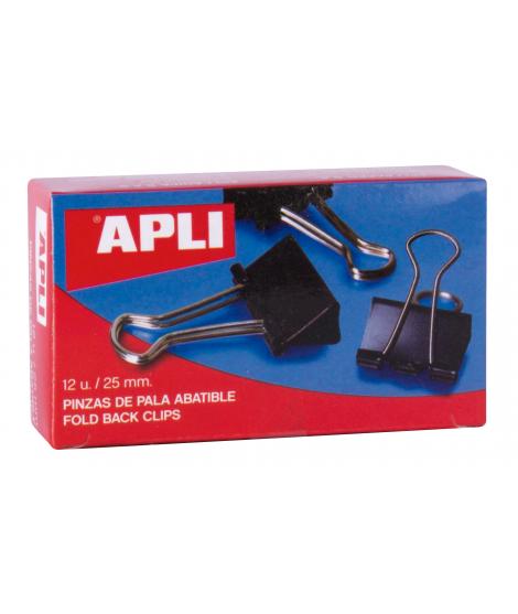 Apli Pinzas Abatibles 10x25mm - Acero Templado Negro - Asas Niquel - 12 Unidades - Sujecion Hasta 70 Hojas