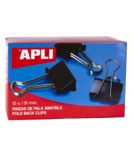 Apli Pinzas Abatibles 30x51mm - Acero Templado Negro - Asas Niquel - 12 Unidades - Sujecion Hasta 220 Hojas