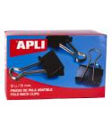 Apli Pinzas Abatibles 30x51mm - Acero Templado Negro - Asas Niquel - 12 Unidades - Sujecion Hasta 220 Hojas