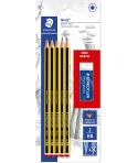 Staedtler Noris 120 Pack de 5 Lapices de Grafito Hexagonales 2HB + 1 Goma de Borrar Mars Plastic - Madera de Bosques Sostenibles