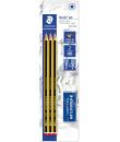 Staedtler Noris 120 Pack de 3 Lapices de Grafito Hexagonales 2HB + 1 Gomas de Borrar Mars Plastic - Madera de Bosques Sostenible