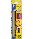 Staedtler Noris 120 Pack de 3 Lapices de Grafito Hexagonales + Goma de Borrar + Sacapuntas - Mina HB Ultrarresistente de 2mm - M