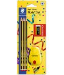 Staedtler Noris 120 Pack de 3 Lapices de Grafito Hexagonales + Goma de Borrar + Sacapuntas - Mina HB Ultrarresistente de 2mm - M