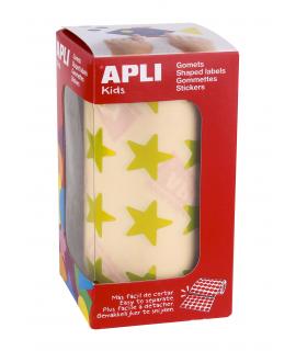 Apli Gomets Estrella Amarillo Metalizado - Tamaño 19.5mm - 1416 Gomets por Rollo - Adhesivo Base Agua - Normas EN-71 y FSC