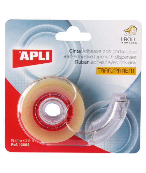 Apli Porta Cinta Home con Cinta Adhesiva Transparente - 19mm x 33m - Facil de Usar y Transportar - Ideal para el Hogar y la Ofic