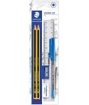 Staedtler Pack de 2 Lapices Noris de Grafito Hexagonales 2HB + 1 Boligrafo Stick 430 Azul + 1 Goma de Borrar + 1 Sacapuntas +1 R