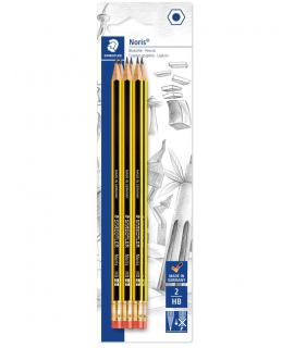 Staedtler Noris 122 Pack de 6 Lapices de Grafito Hexagonales 2HB con Goma - Resistencia a la Rotura - Madera de Bosques Sostenib