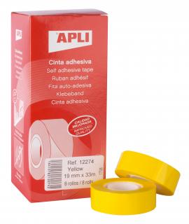 Apli Cinta Adhesiva Amarilla 19mm x 33m - Resistente al Agua y a la Intemperie - Facil de Cortar con las Manos - Ideal para Etiq