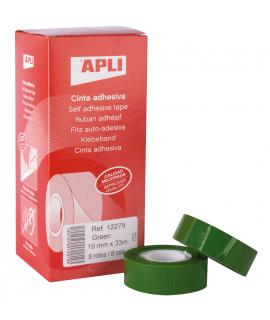 Apli Cinta Adhesiva Verde 19mm x 33m - Resistente al Desgarro - Facil de Cortar - Adhesivo de Alta Calidad Verde