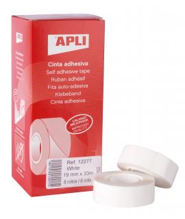 Apli Cinta Adhesiva Blanca 19mm x 33m - Resistente al Desgarro - Facil de Cortar - Adhesion Fuerte Blanco