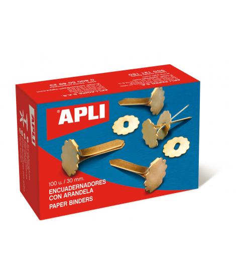 Apli Encuadernadores Metalicos con Arandela - 30mm - Incluyen Arandela para Embellecer y Evitar Rozaduras - Caja de 100