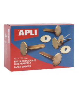 Apli Encuadernadores Metalicos con Arandela - 50mm - Incluyen Arandela para Embellecer y Evitar Rozaduras - Caja de 100 Unidades