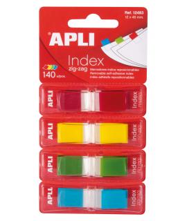 Apli Indices Adhesivos Film Zigzag 45x12mm 4 Dispensadores de 35 Indices de 4 Colores - Faciles de Aplicar - Adhesivo de Calidad