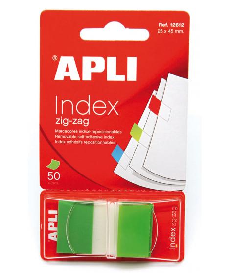 Apli Indices Adhesivos Film Zigzag 45x25mm - Dispensador de 50 Indices - Adhesivo de Calidad - Facil de Despegar - Diseño