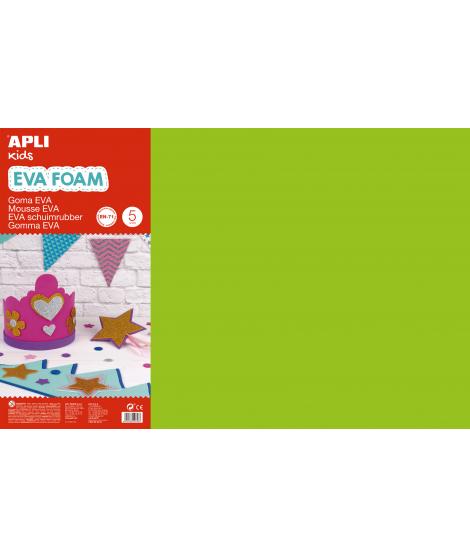 Apli Goma Eva Verde Claro 600x400 - 5 Hojas de Tamaño Grande y Flexible - Ideal para Manualidades y Decoracion