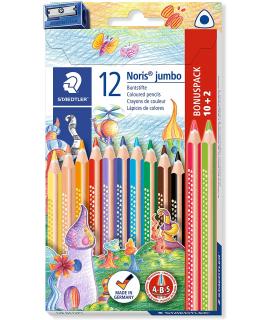 Staedtler Jumbo Noris 128 Pack de 12 Lapices Triangulares de Colores - Diseño Ergonomico - Colores Surtidos