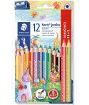 Staedtler Jumbo Noris 128 Pack de 12 Lapices Triangulares de Colores - Diseño Ergonomico - Colores Surtidos