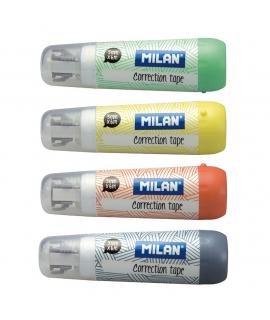 Milan Pack de 40 Cintas Correctoras Cilindricas - Medidas 5mm x 6m - Correctora en Seco - Para todo Tipo de Papel - Colores Surt