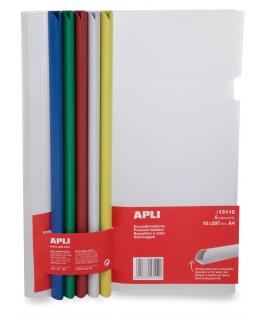 Apli Encuadernadores Deslizantes en Colores Surtidos 10x297mm con Funda Transparente - Ranura para Facil Insercion de Hojas - Pa