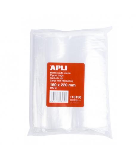 Apli Pack de 100 Bolsas de Auto Cierre 160 x 220 mm - Cierre Seguro - Aptas para Alimentos