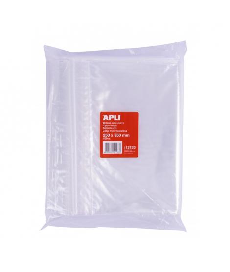 Apli Pack de 100 Bolsas de Auto Cierre 250 x 350 mm - Cierre Seguro - Aptas para Alimentos