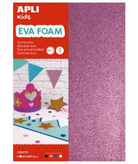 Apli Goma Eva Purpurina A4 4 Hojas - Blanco, Negro, Rojo y Azul - Ideal para Manualidades y Decoracion