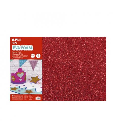 Apli Pack de 3 Goma Eva Purpurina 600 x 400 mm - Grosor 2 mm - Impermeable - Moldeable al Calor - Color Rojo