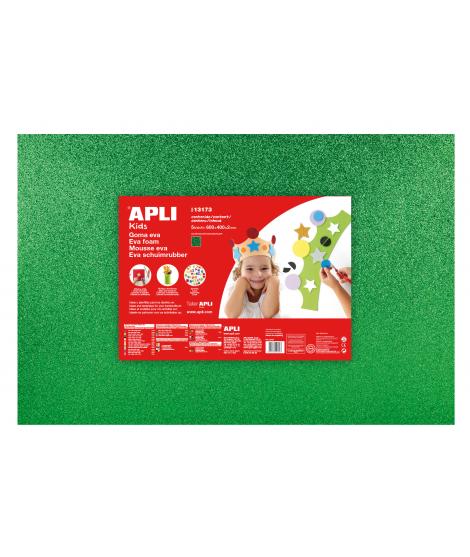 Apli Goma Eva Purpurina Verde 600x400mm - 3 Hojas Brillantes y Flexibles