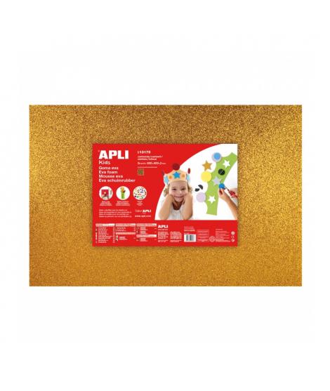 Apli Pack de 3 Goma Eva Purpurina Oro 600 x 400 mm - Grosor 2 mm - Impermeable - Moldeable al Calor - Color Oro