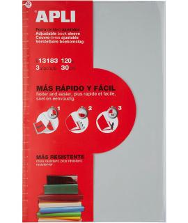 Apli Pack de 3 Forros de Libros con Solapa Ajustable 290 mm - PVC - Forra en 3 Pasos