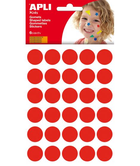 Apli Gomets Redondos Ø 20mm - 180 Unidades en 6 Hojas - Adhesivo Permanente - Desarrollo de Habilidades y Creatividad - Adhesivo