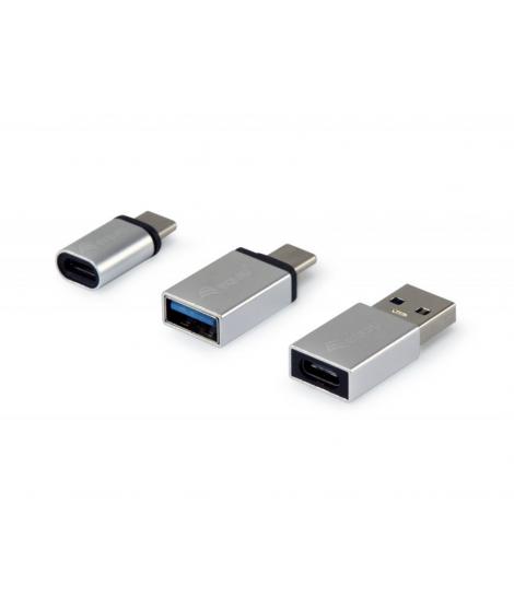 Equip Pack de 3 Adaptadores USB-C - 1x USB-C Macho a MicroUSB Hembra, 1x USB-C Macho a USB-A hembra, 1x USB-A macho a USB-C