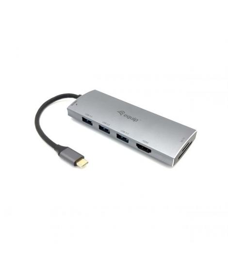 Equip Hub USB-C con 3x USB 3.0, 1x USB-C, 1x HDMI, Lector de Tarjetas SD y TF - Velocidad de hasta 5Gbps - Carcasa de Aluminio